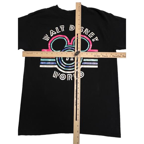 Retro Walt Disney World T-Shirt 71 Neon Logo Mickey Mouse Black Tee Men’s Medium - Picture 7 of 7